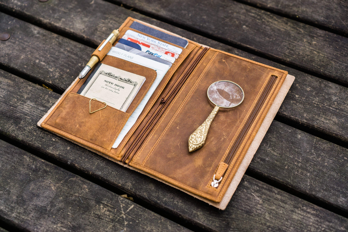 Galen Leather Wallet Insert for Traveler's Notebook Regular Size - Crazy Horse Brown