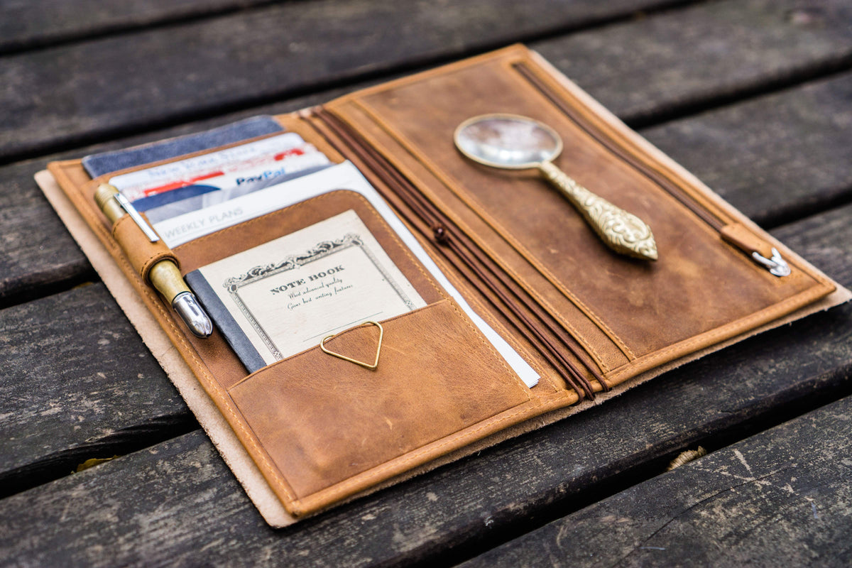 Galen Leather Wallet Insert for Traveler's Notebook Regular Size - Crazy Horse Brown