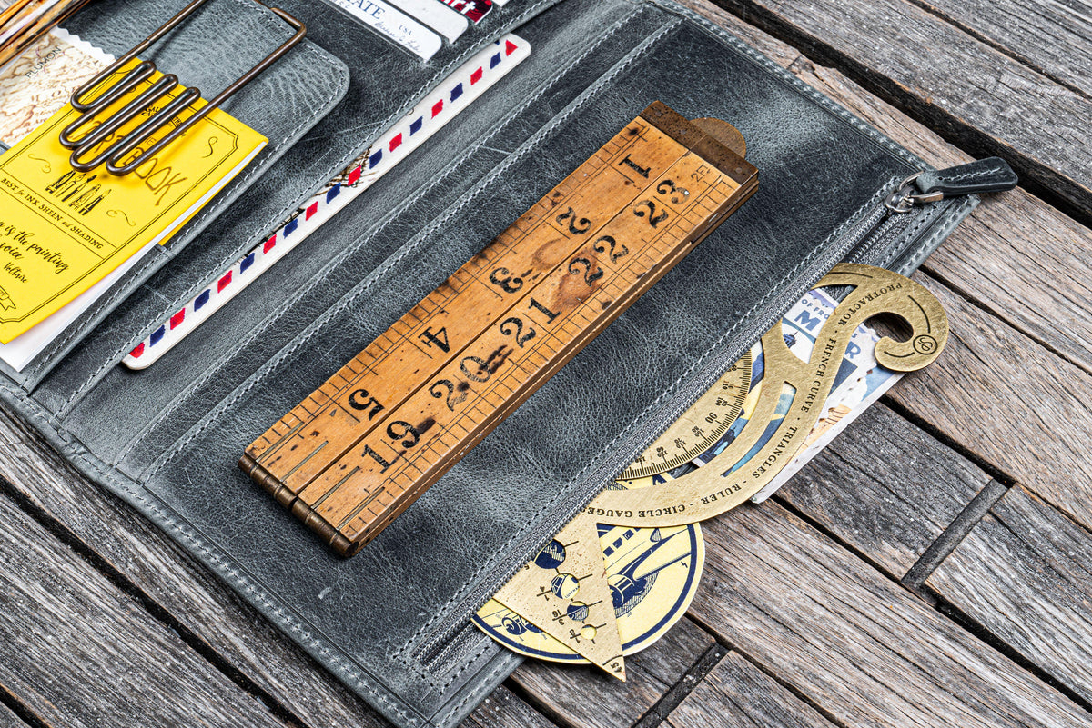 Galen Leather Wallet Insert for Traveler's Notebook Regular Size - Crazy Horse Smoky