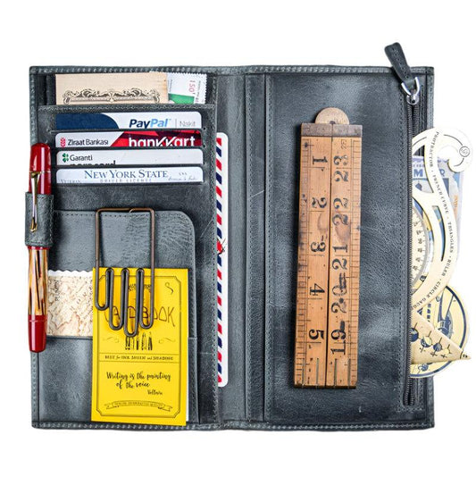 Galen Leather Wallet Insert for Traveler's Notebook Regular Size - Crazy Horse Smoky