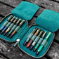 Galen Leather 10 Slot Zippered Pen Case - Crazy Horse Forest Green