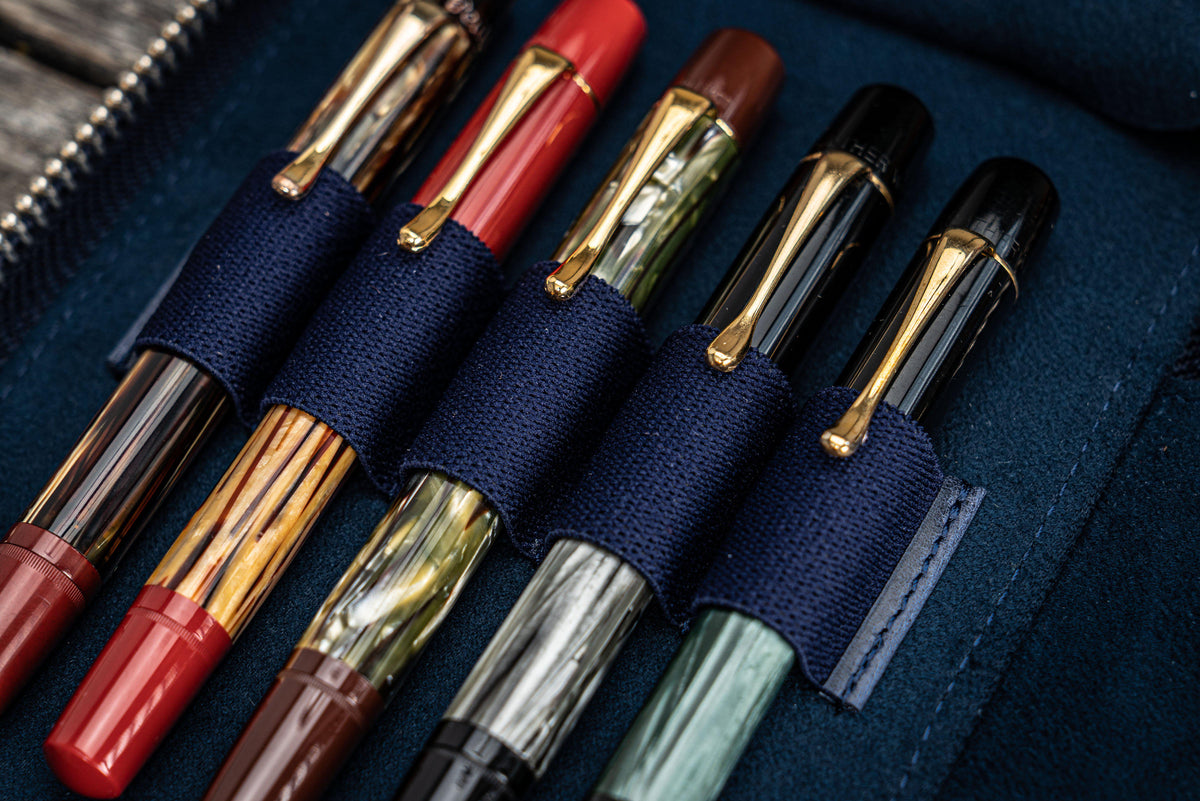 Galen Leather 10 Slot Zippered Pen Case - Crazy Horse Navy