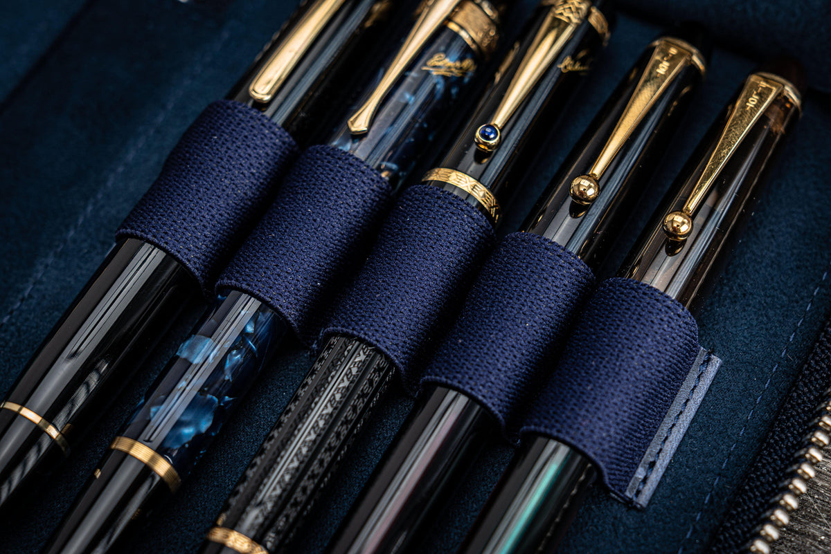 Galen Leather 10 Slot Zippered Pen Case - Crazy Horse Navy