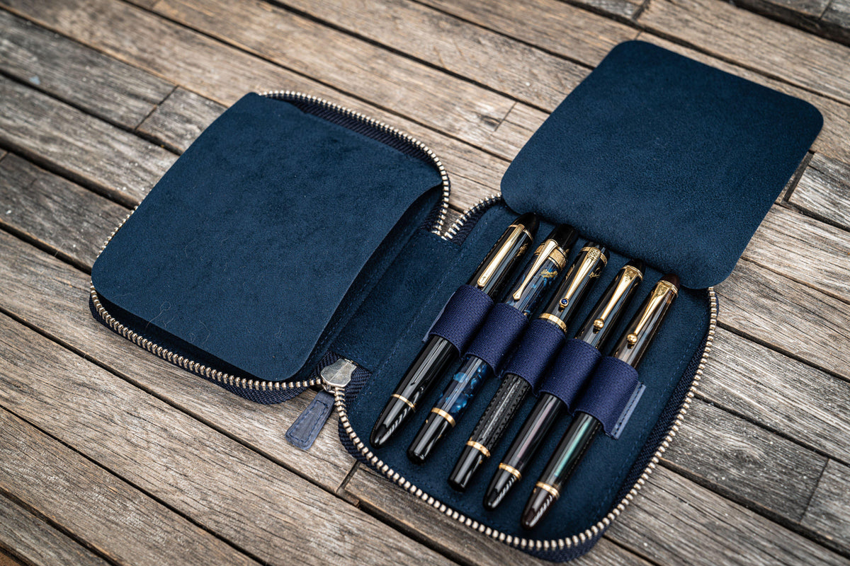 Galen Leather 10 Slot Zippered Pen Case - Crazy Horse Navy