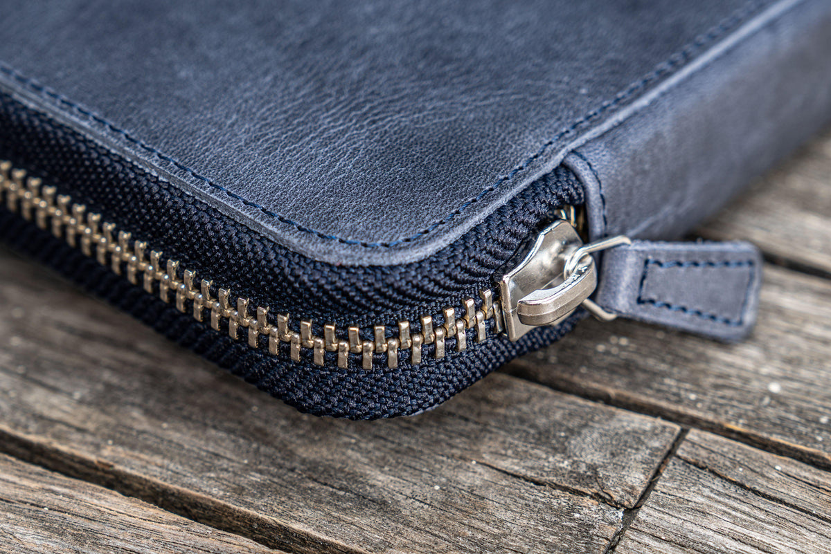 Galen Leather 10 Slot Zippered Pen Case - Crazy Horse Navy