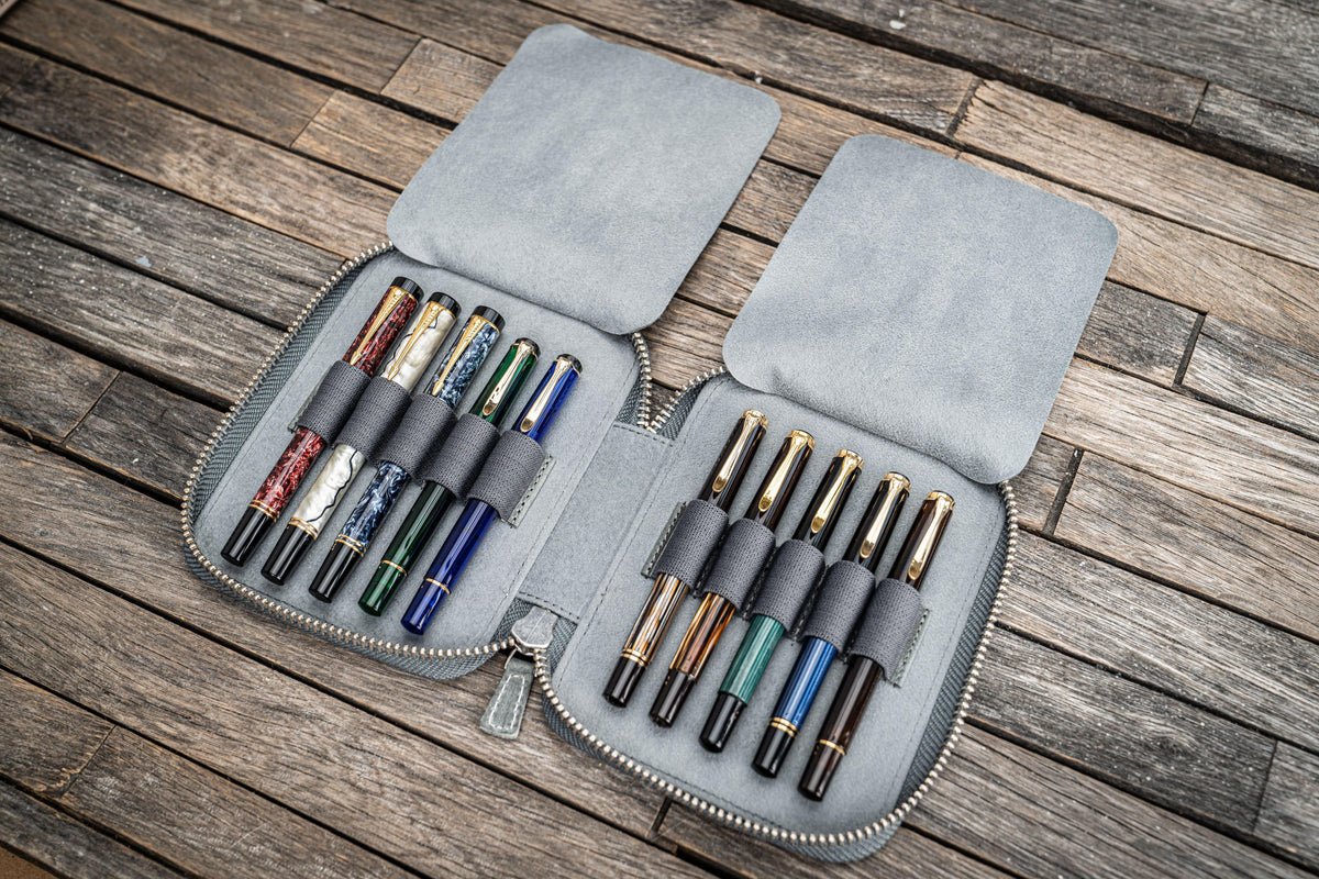 Galen Leather 10 Slot Zippered Pen Case - Crazy Horse Smoky