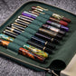 Galen Leather 10 Slot Zippered Pen Case with A5 Notebook Holder - Crazy Horse Forest Green