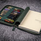 Galen Leather 10 Slot Zippered Pen Case with A5 Notebook Holder - Crazy Horse Forest Green