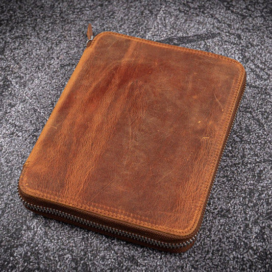 Galen Leather 20 Slot Zippered Pen Case - Crazy Horse Brown