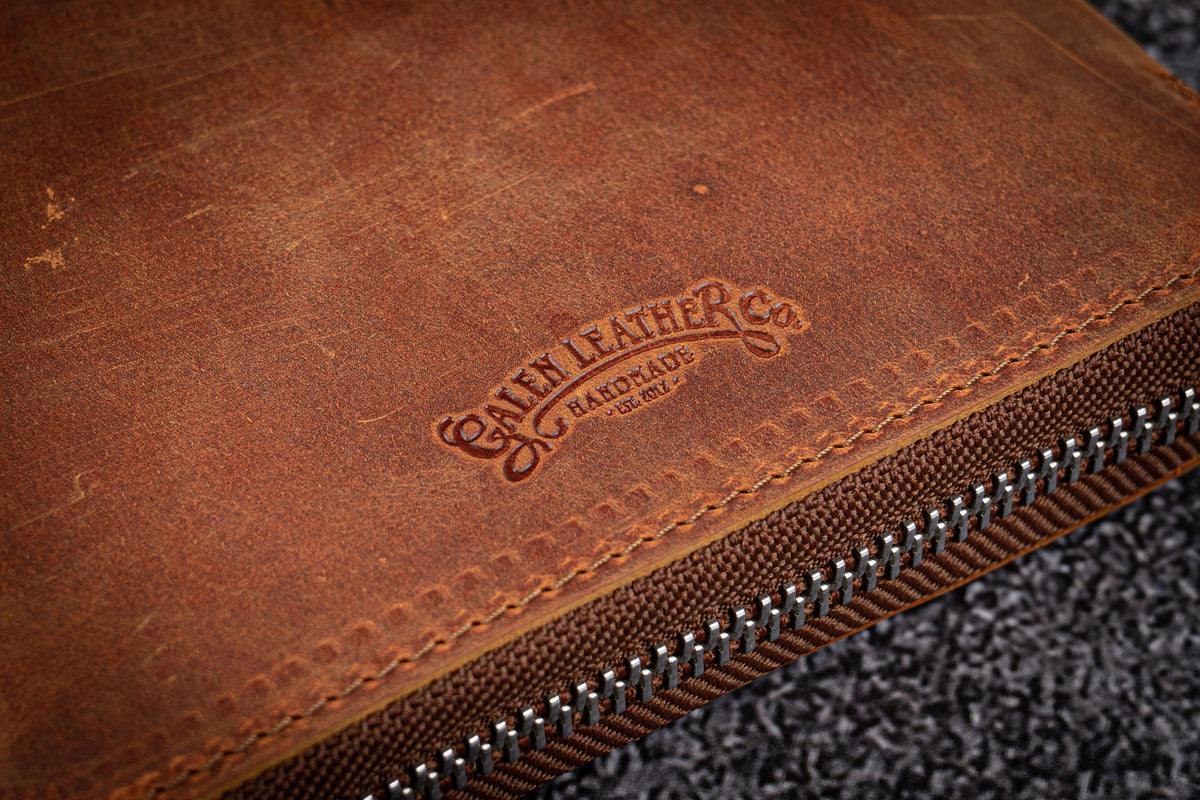 Galen Leather 20 Slot Zippered Pen Case - Crazy Horse Brown