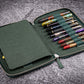 Galen Leather 20 Slot Zippered Pen Case - Crazy Horse Forest Green