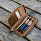 Galen Leather 3 Slot Zippered Pen Case - Crazy Horse Brown