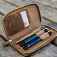 Galen Leather 3 Slot Zippered Pen Case - Crazy Horse Brown