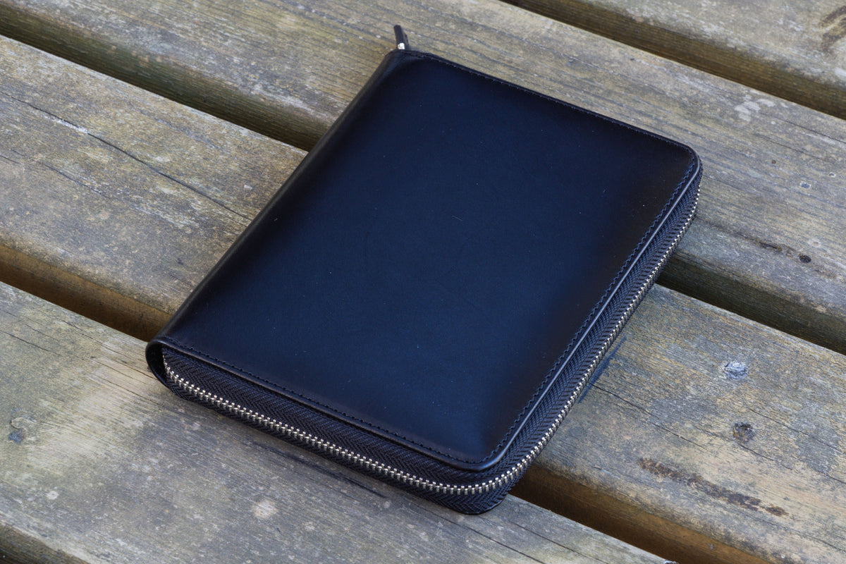 Galen Leather 5 Slot Zippered Pen Case - Black