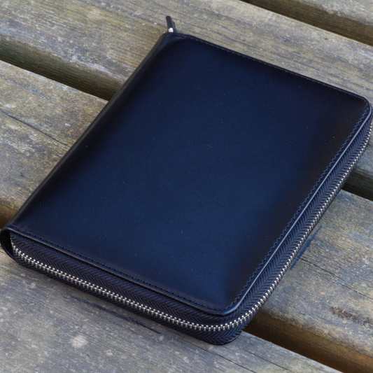 Galen Leather 5 Slot Zippered Pen Case - Black