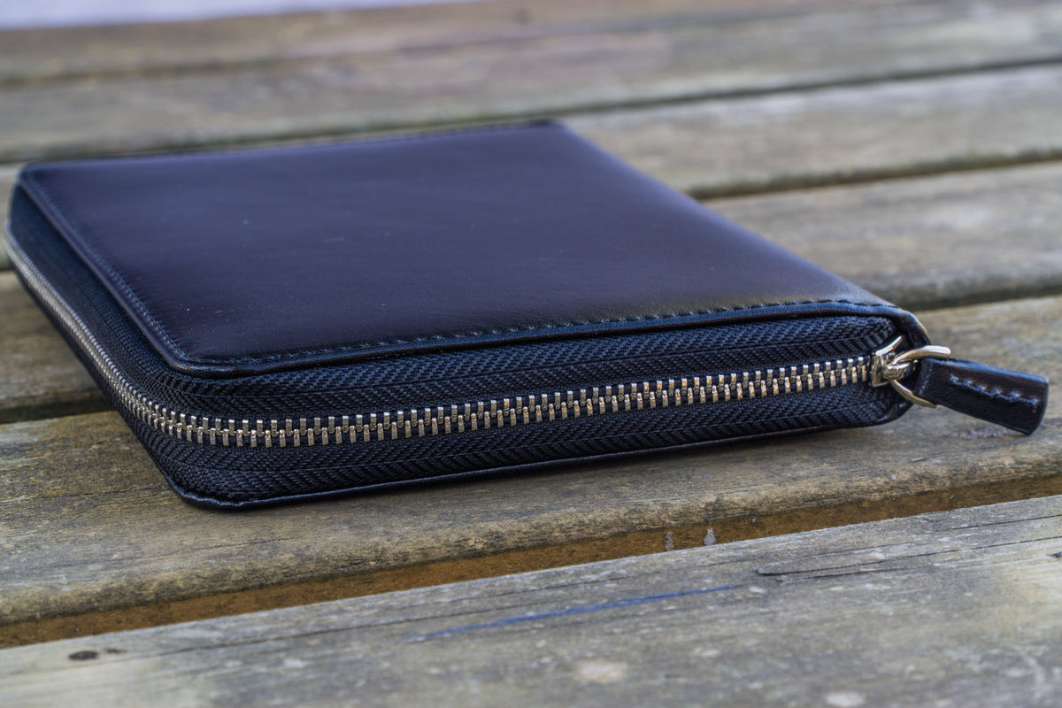 Galen Leather 5 Slot Zippered Pen Case - Black
