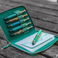 Galen Leather 5 Slot Zippered Pen Case - Crazy Horse Forest Green