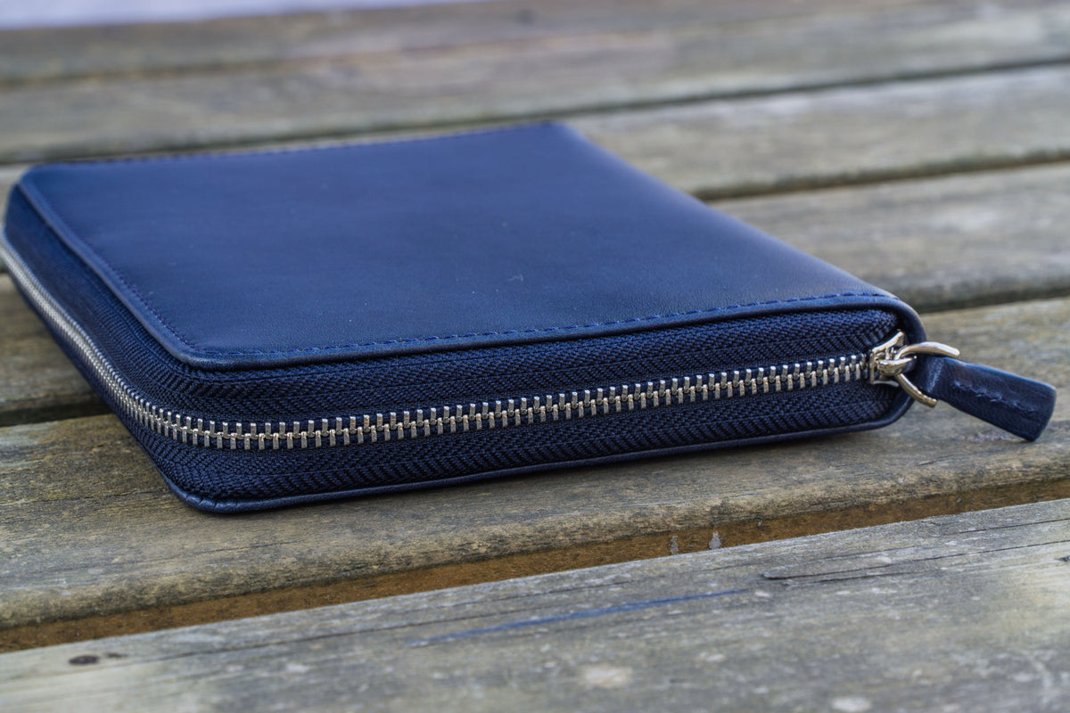 Galen Leather 5 Slot Zippered Pen Case - Navy Blue