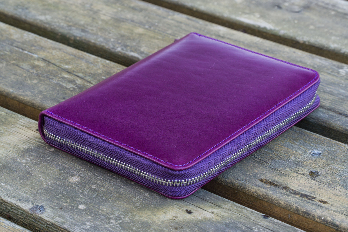 Galen Leather 5 Slot Zippered Pen Case - Purple