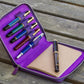 Galen Leather 5 Slot Zippered Pen Case - Purple