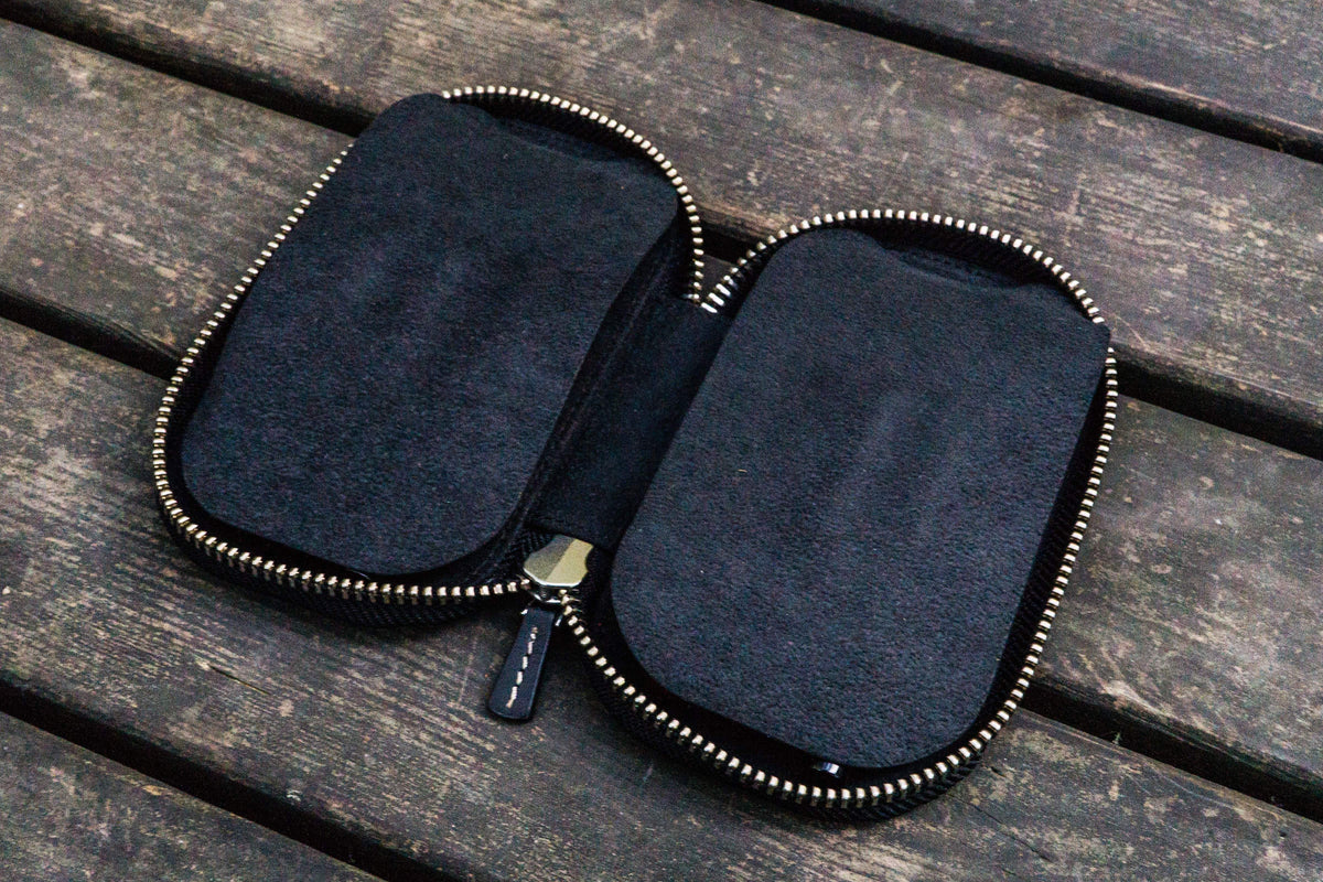 Galen Leather 6 Slot Zippered Pen Case - Black