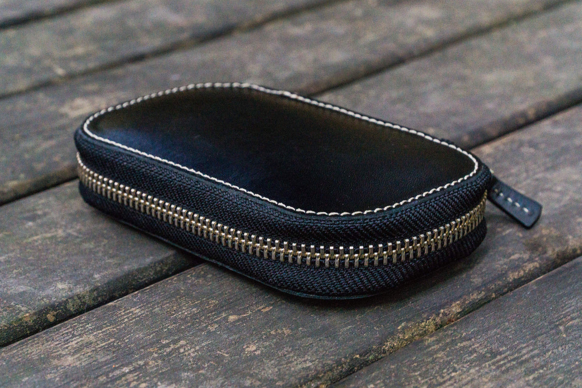Galen Leather 6 Slot Zippered Pen Case - Black