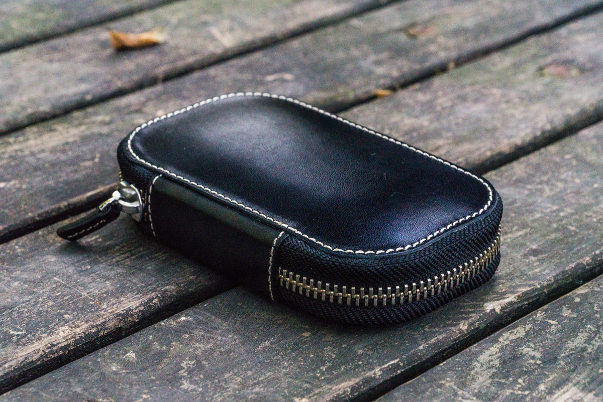Galen Leather 6 Slot Zippered Pen Case - Black