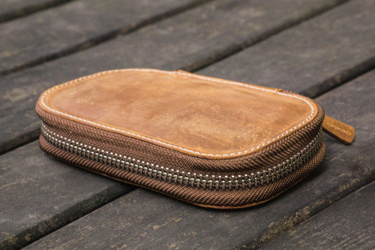 Galen Leather 6 Slot Zippered Pen Case - Crazy Horse Brown