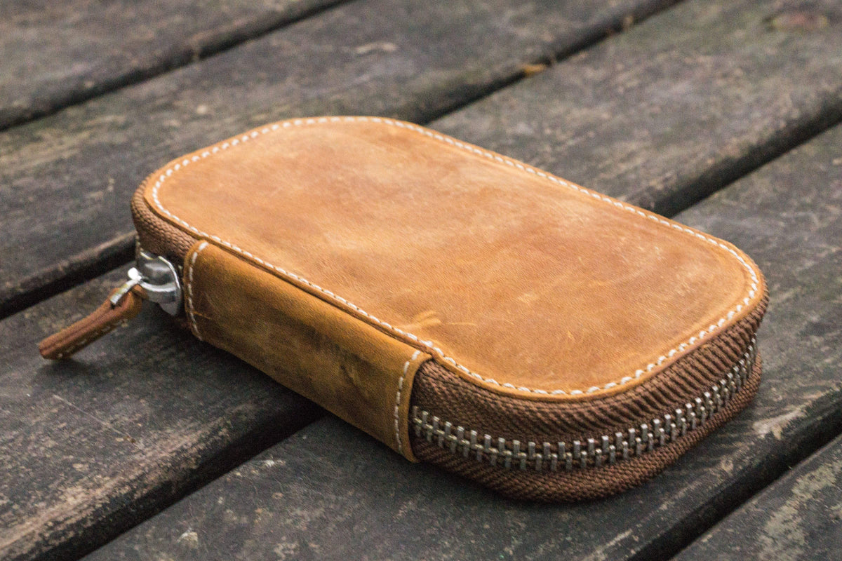 Galen Leather 6 Slot Zippered Pen Case - Crazy Horse Brown