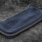 Galen Leather Double Zippered Pen Case for Kaweco Pocket Pen - Crazy Horse Navy Blue