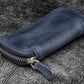 Galen Leather Double Zippered Pen Case for Kaweco Pocket Pen - Crazy Horse Navy Blue