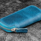 Galen Leather Double Zippered Pen Case for Kaweco Pocket Pen - Crazy Horse Ocean Blue