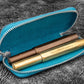 Galen Leather Double Zippered Pen Case for Kaweco Pocket Pen - Crazy Horse Ocean Blue