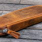 Galen Leather 2 Pen Duo Slim Zippered Pen Case - Crazy Horse Brown