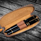 Galen Leather 2 Pen Duo Slim Zippered Pen Case - Crazy Horse Brown