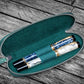 Galen Leather 2 Pen Duo Slim Zippered Pen Case - Crazy Horse Forest Green