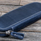 Galen Leather 2 Pen Duo Slim Zippered Pen Case - Crazy Horse Navy Blue