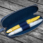Galen Leather 2 Pen Duo Slim Zippered Pen Case - Crazy Horse Navy Blue