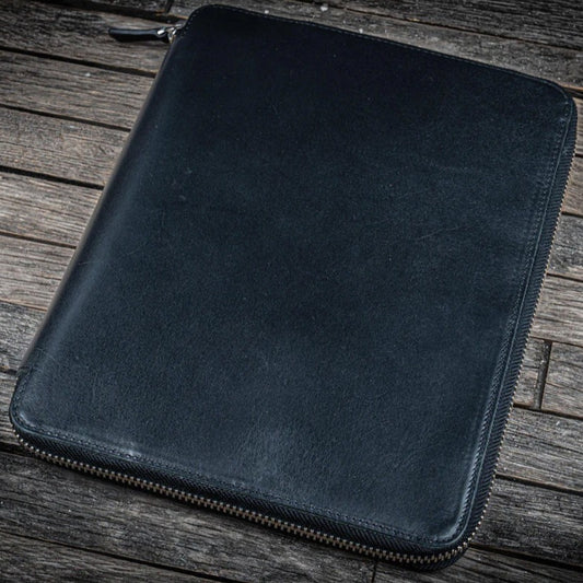 Galen Leather B5 Zippered Notebook Folio - Black