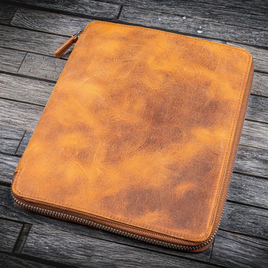 Galen Leather B5 Zippered Notebook Folio - Crazy Horse Brown
