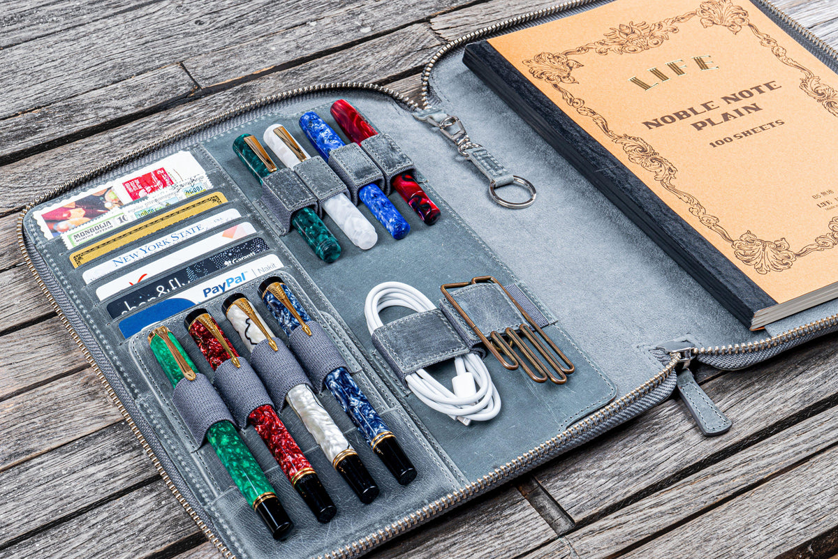 Galen Leather B5 Zippered Notebook Folio - Crazy Horse Smoky