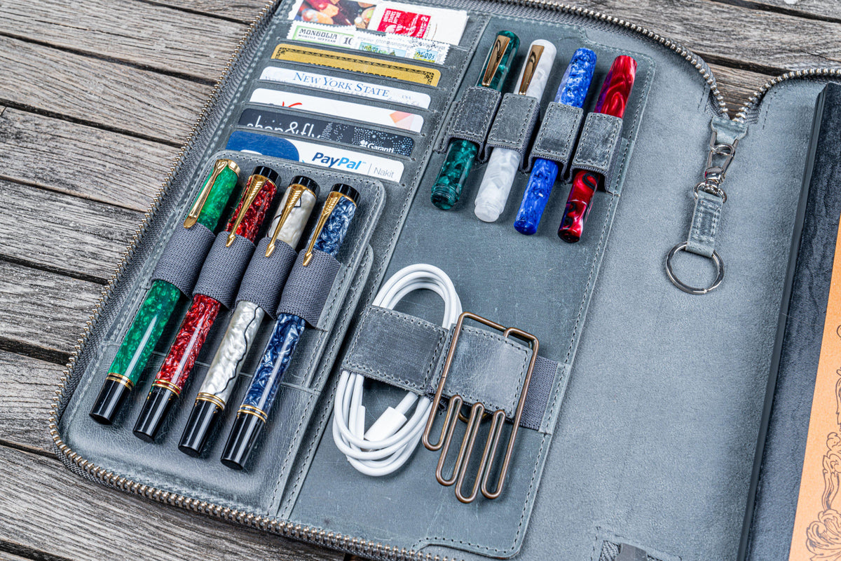 Galen Leather B5 Zippered Notebook Folio - Crazy Horse Smoky