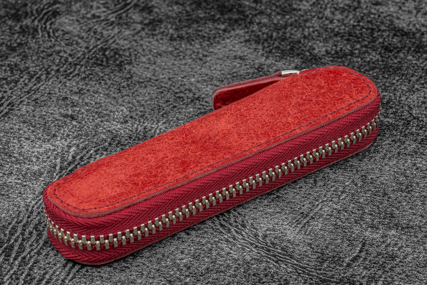 Galen Leather Single Zippered Pen Case for Kaweco Pocket Pen - Carmine Red