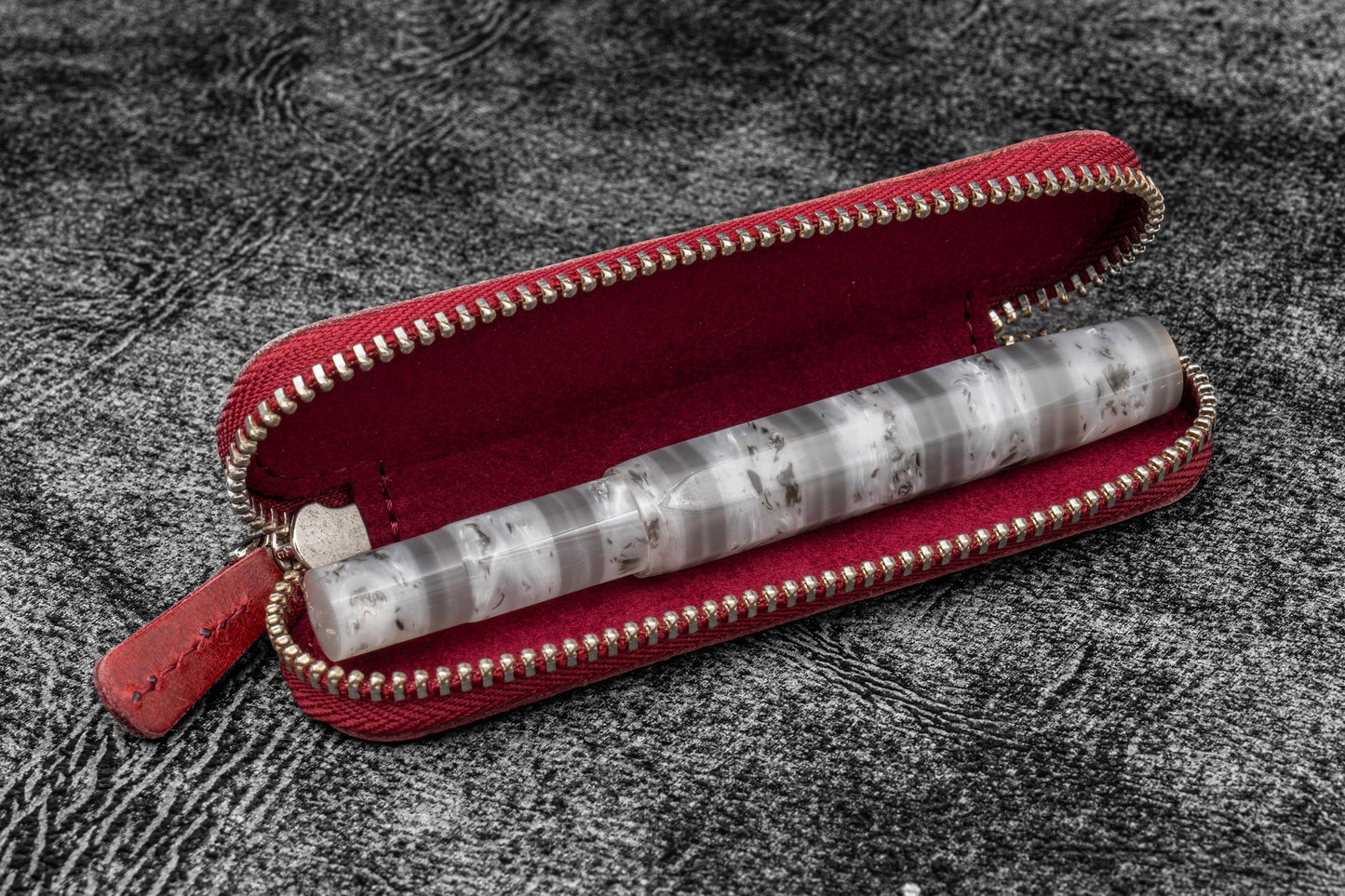 Galen Leather Single Zippered Pen Case for Kaweco Pocket Pen - Carmine Red