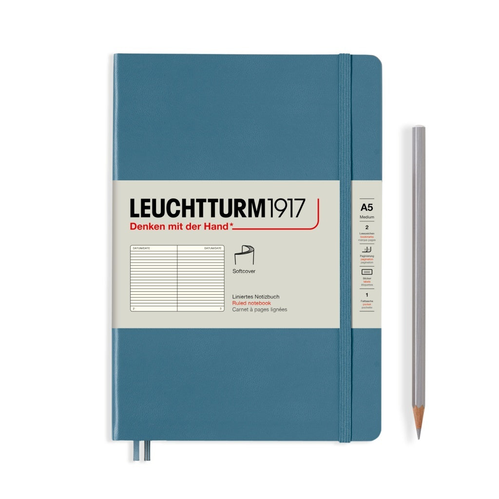 Leuchtturm1917 A5 Medium Softcover Ruled Notebook - Stone Blue
