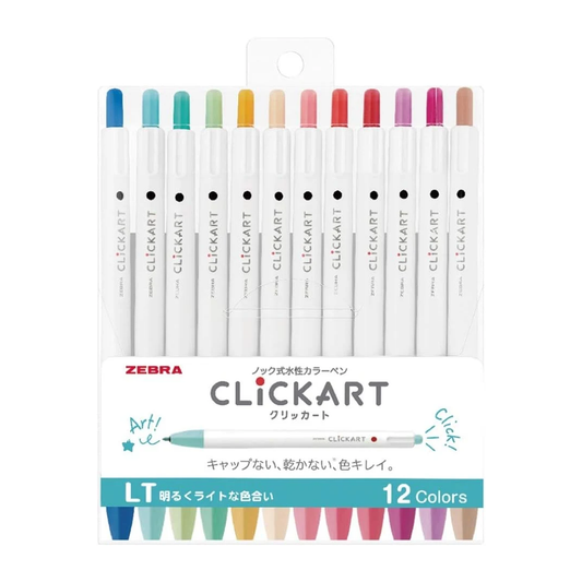 ZEBRA CLiCKART Retractable Marker 12 Color Set - Pale LT (0.6mm)