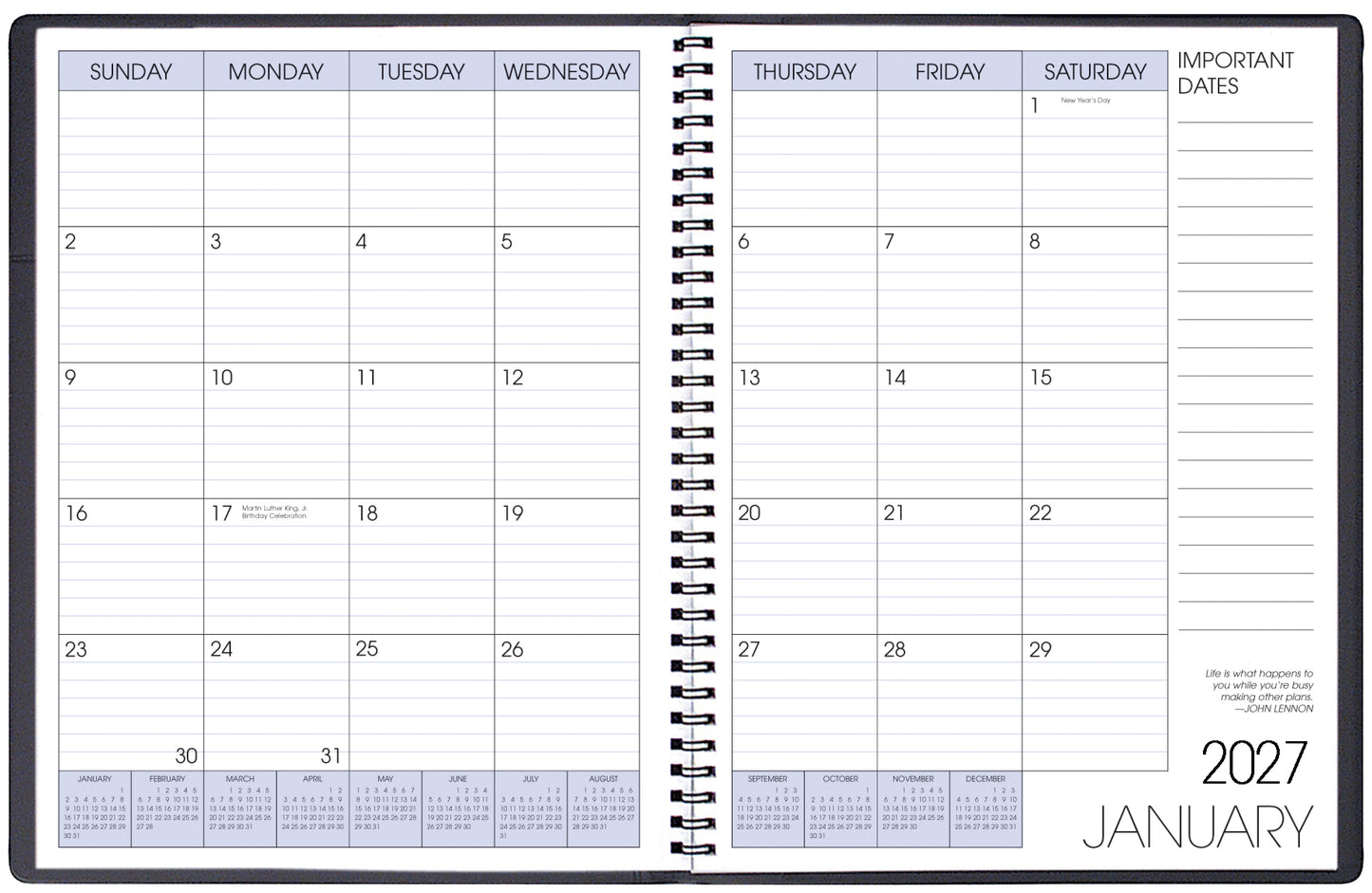 Payne 2027 Skivertex Wire-Bound Monthly Planner - Assorted (8.5 x 11)