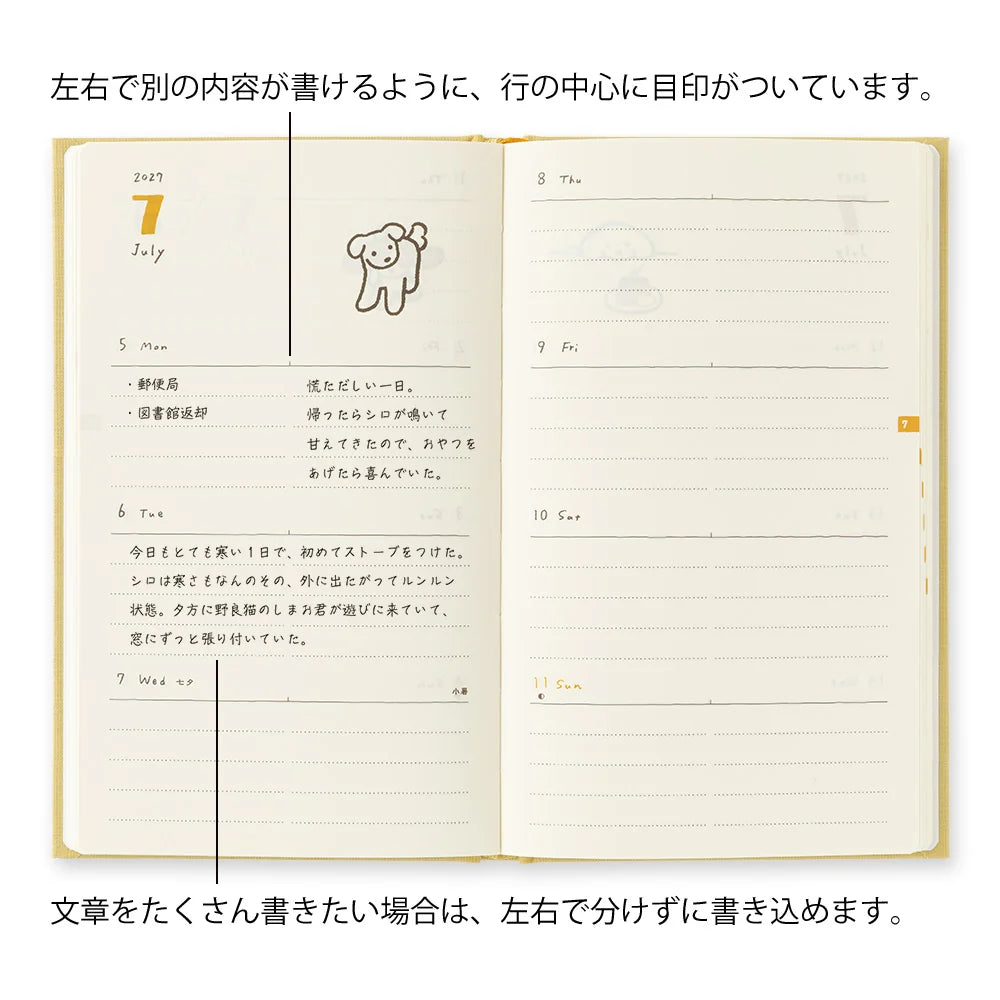 Midori 2027 B6 Book Style Diary - Dog Yellow