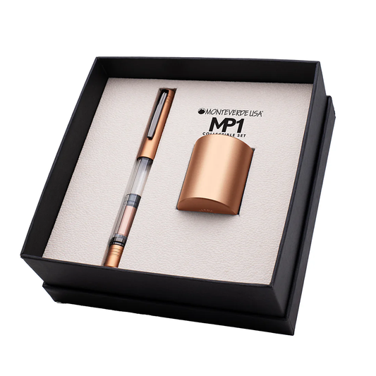 Monteverde MP1 Fountain Pen and Cylinder Pen Holder Set - Mocha Mousse (2025 Color of the Year)