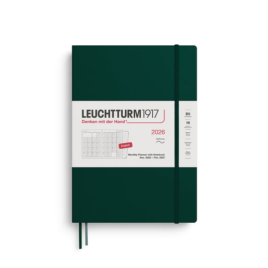 Leuchtturm1917 2026 Composition B5 Monthly Planner with Notebook - Forest Green